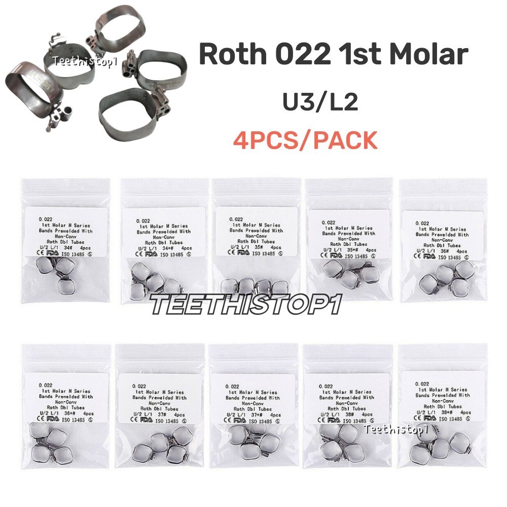 1Pack Dental 1st Molar Bands Roth 022 U3/L2 #29-43+ Plain Bands Buccal Tube