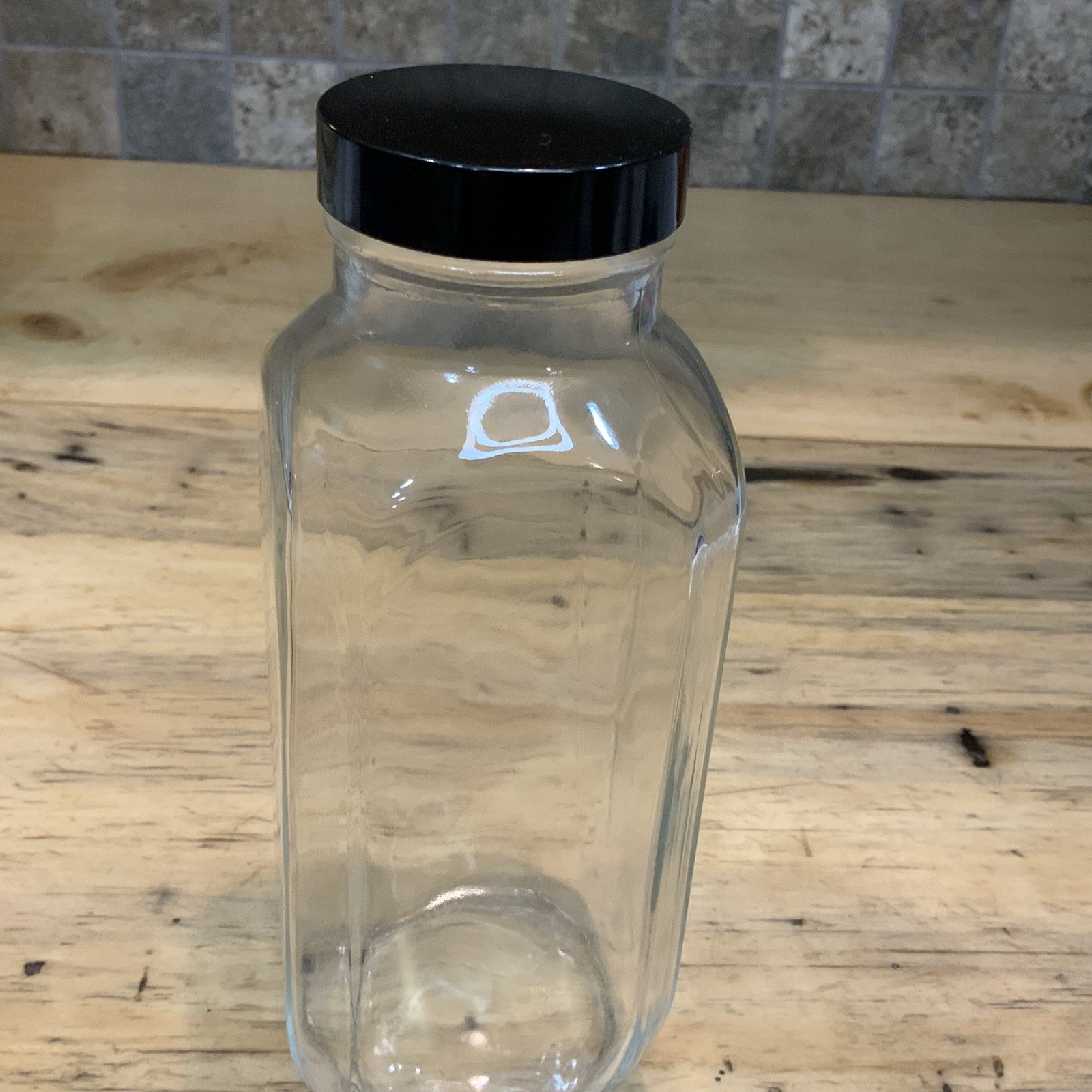 Kimble 5611648V-26 16 oz Square Clear Glass Lab Bottle Phenolic PTFE Cap USA