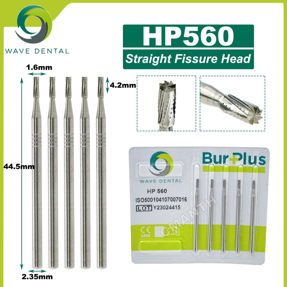 US WAVE Dental Bur Tungsten Carbide Burs HP Bur Dia 2.35mm Straight Fissure Head