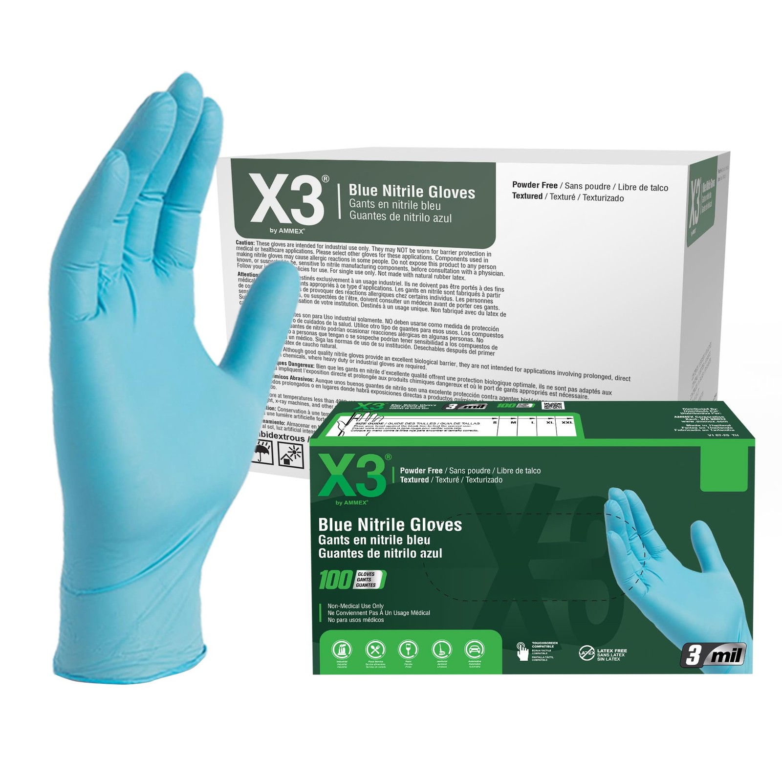 Pack of 1000 Blue Light Duty Nitrile Gloves Powder Free Comfortable Fit 3 Mil