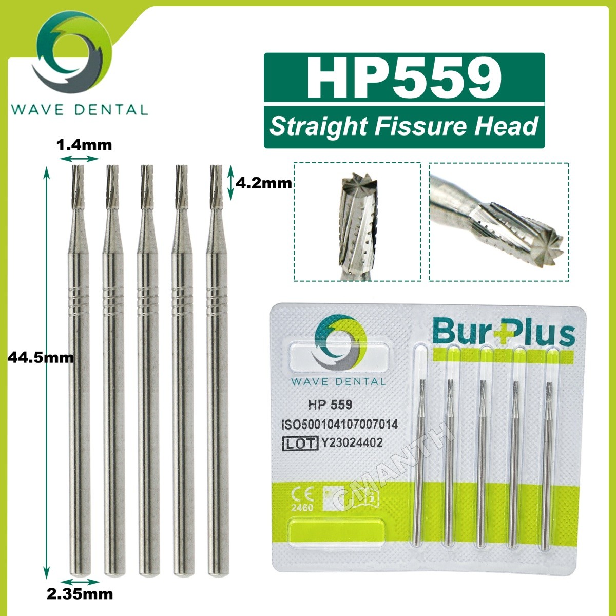 US WAVE Dental Bur Tungsten Carbide Burs HP Bur Dia 2.35mm Straight Fissure Head