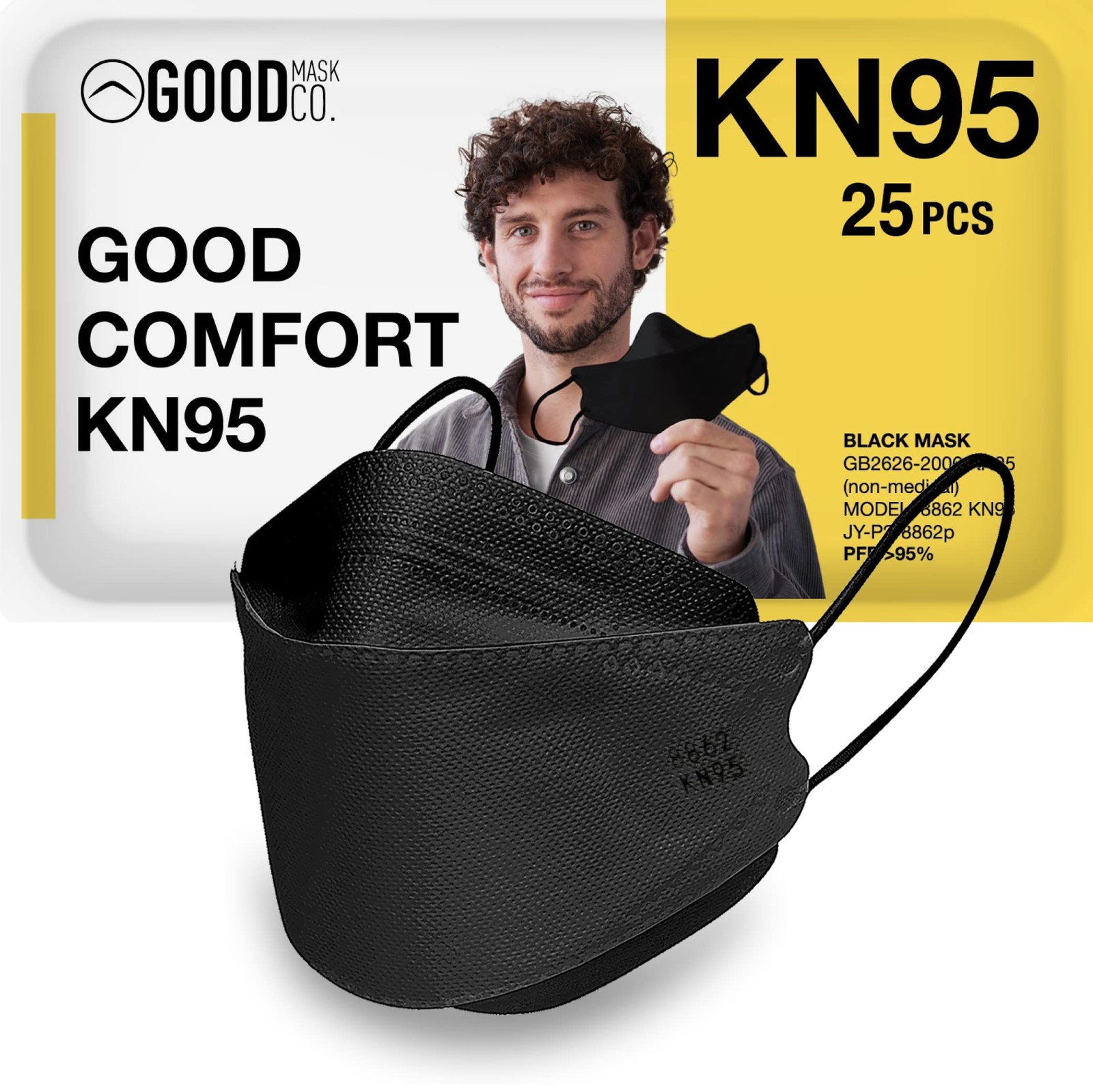 KN95 Face Mask Disposable Folding Comfortable 25 Pack Black
