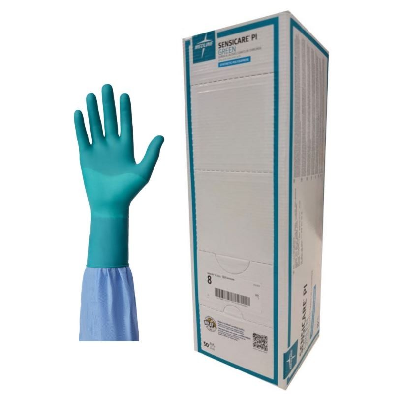 *50-Pairs* Medline SensiCare PI Surgical Gloves Size-8.0 Sterile Green MSG9280