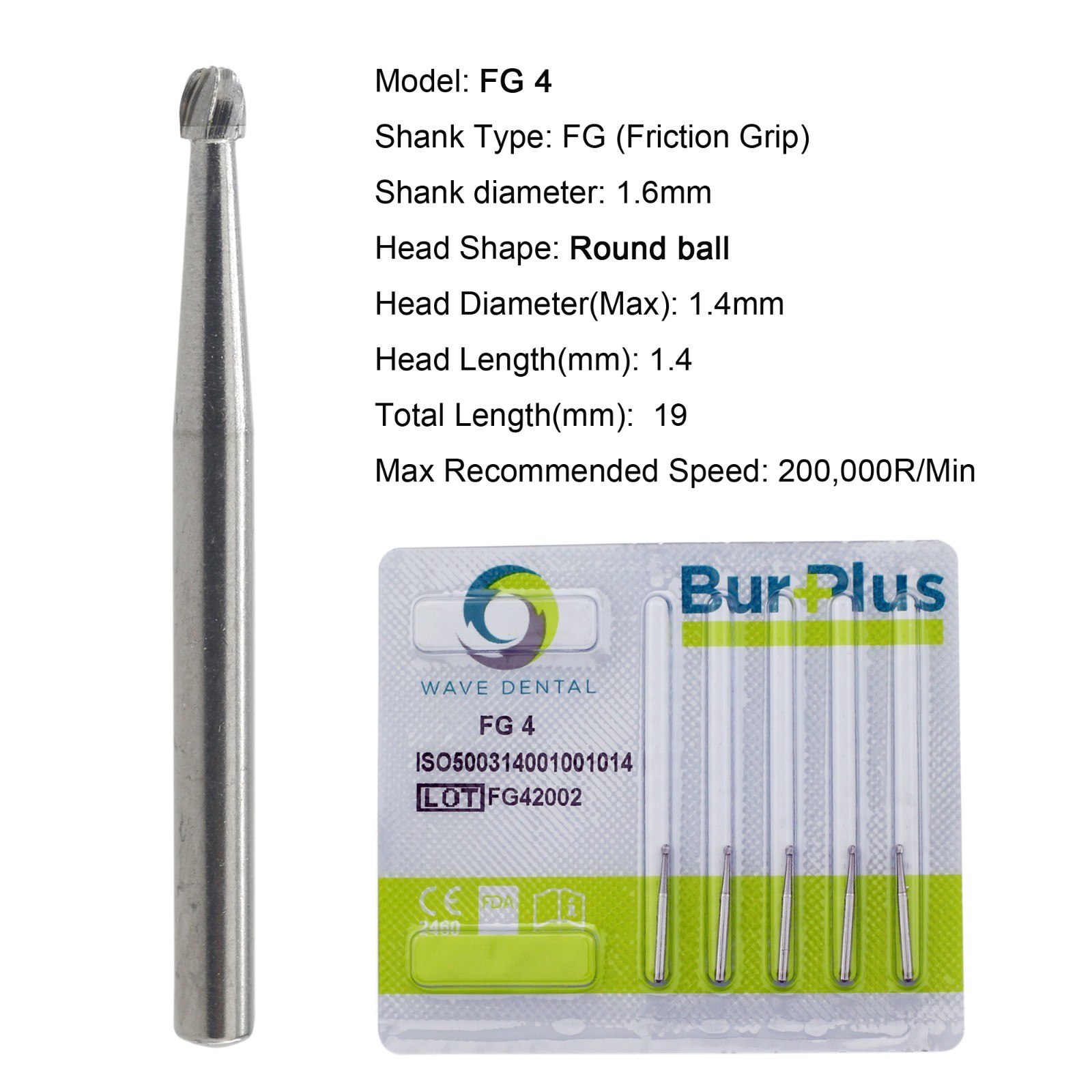 Dental Diamond Burs Carbide Bur Round Ball FG 2 4 5 6 8 Friction Grip High Speed