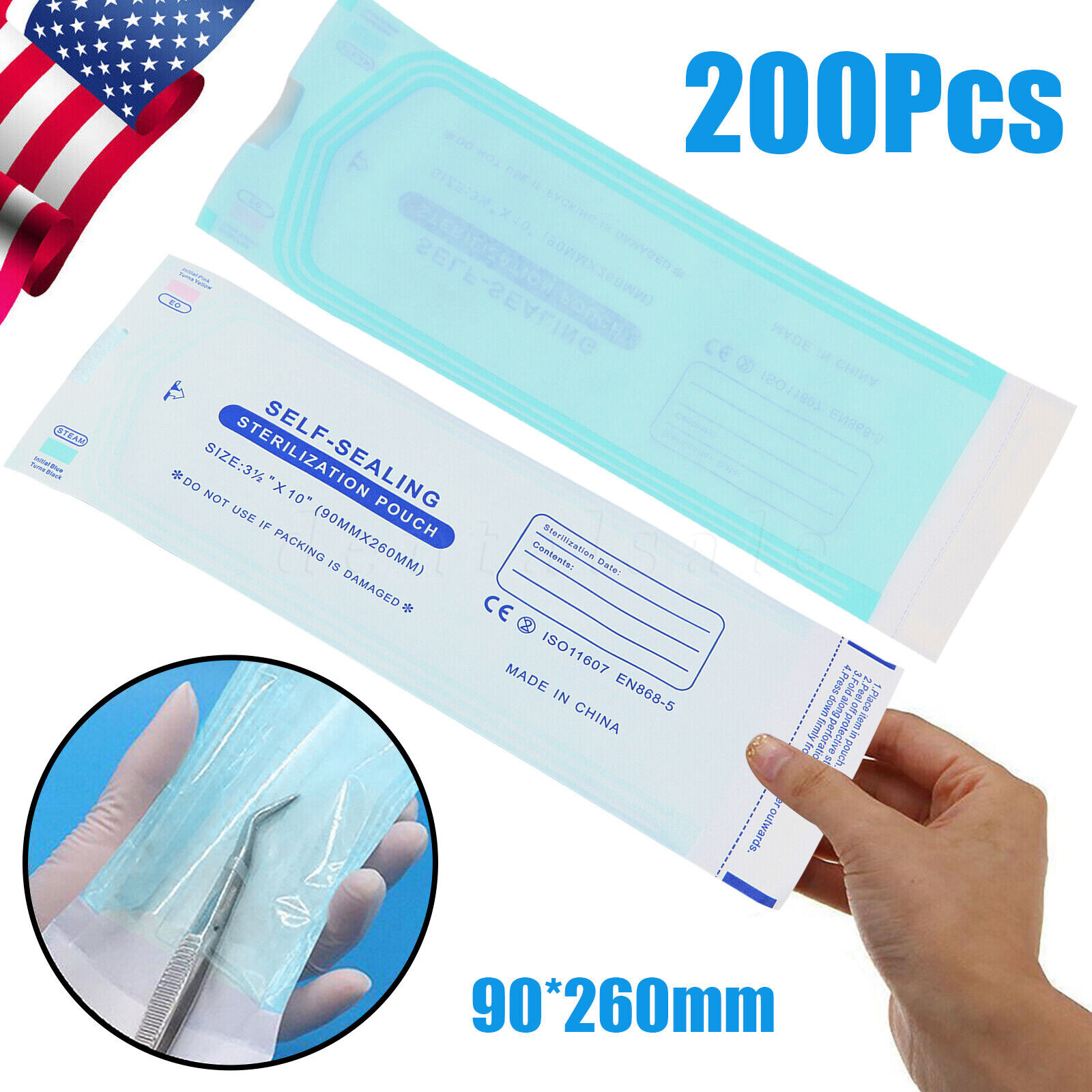 1000 Self-Sealing Sterilization Pouch, 3.5″ x 10″, Paper/Blue Film (5 Boxes)