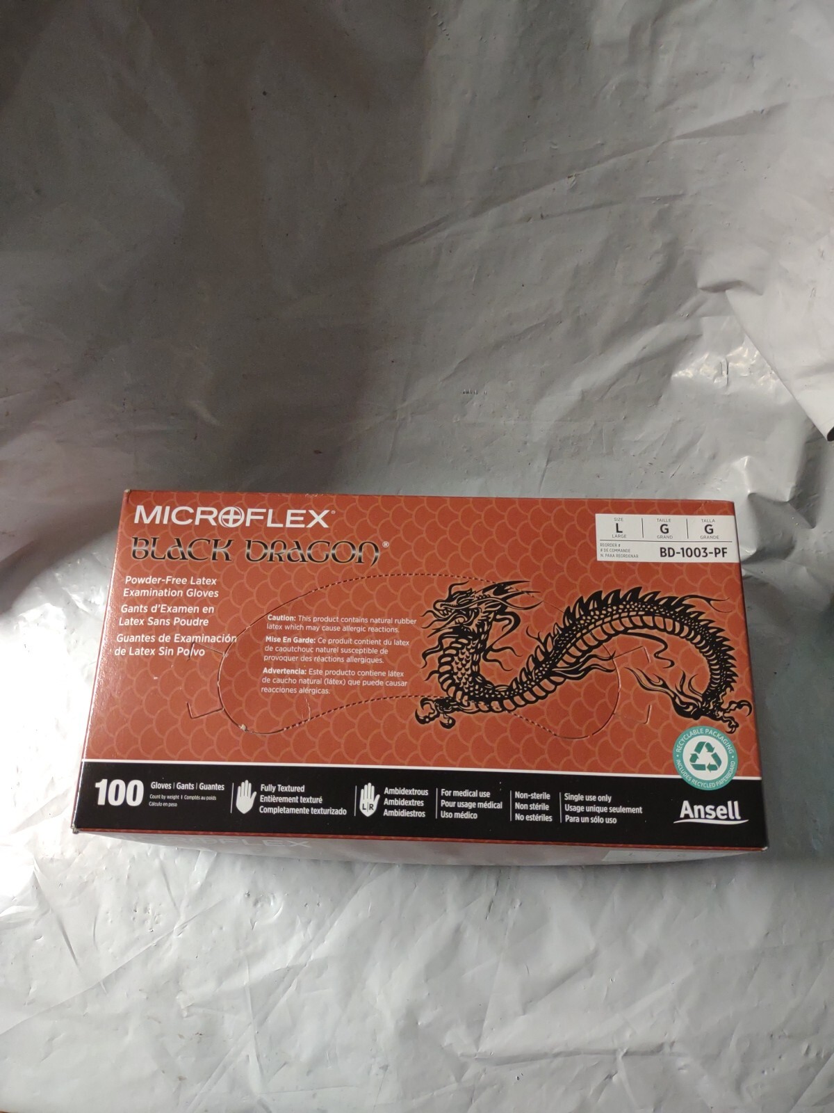 *100-Gloves Microflex Black Dragon PF Examination Latex BD-1003-PF, Size Large