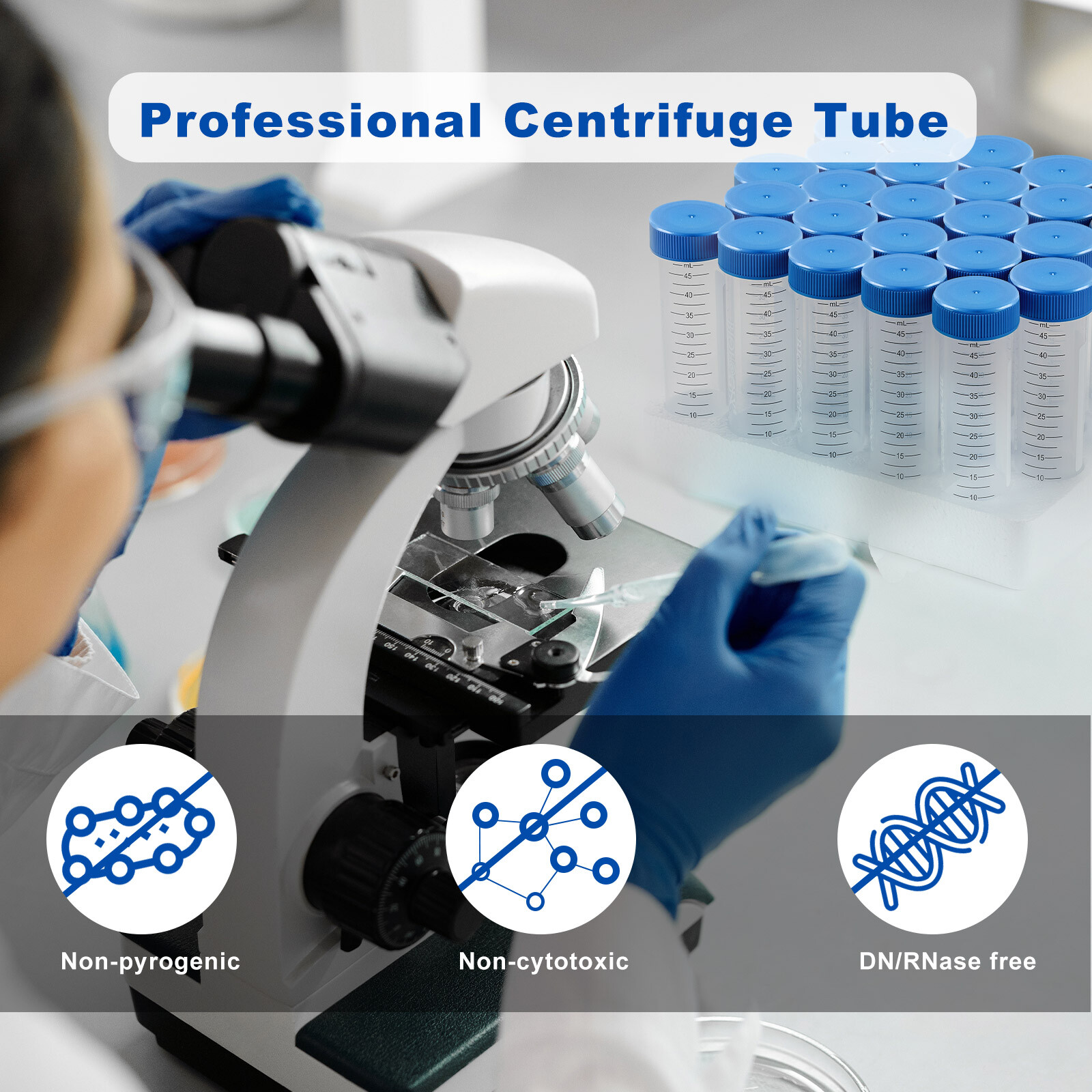 25Pcs 50ml Conical Bottom Centrifuge Tubes, Flat Top, Bulk