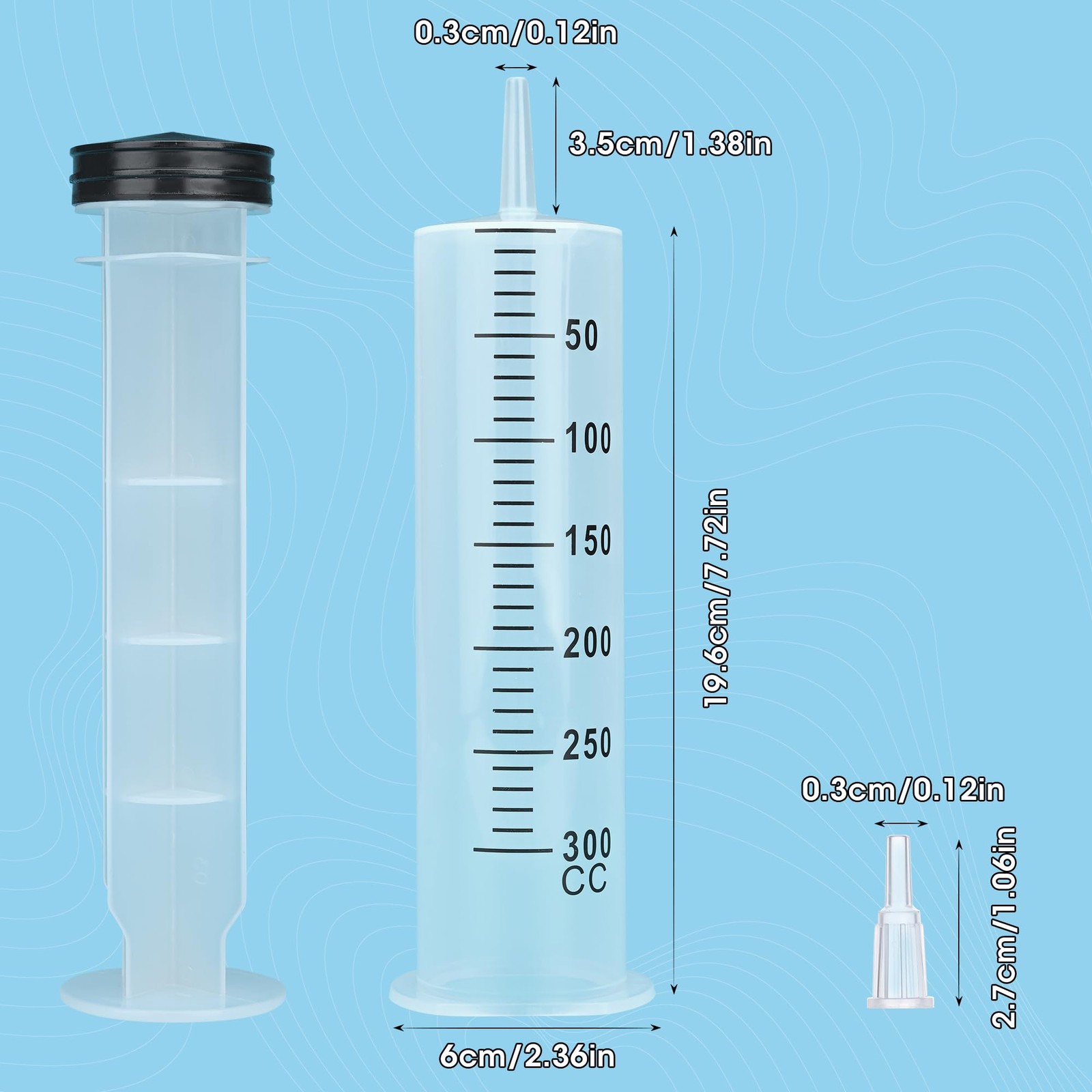 300mL Syringe for Liquid – Large Plastic Syringe with Tip Adapter for Scienti…