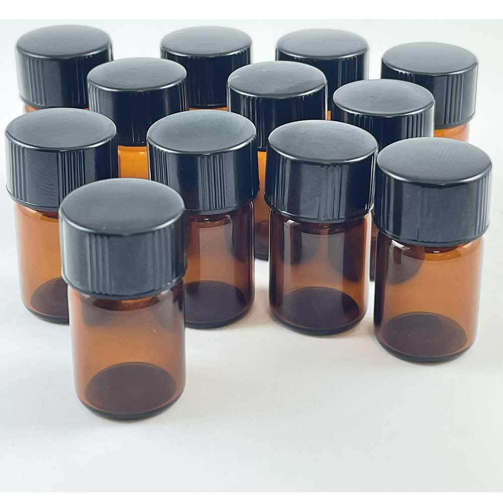 Amber Glass Vials, 5/8 dram, Pk/12 with «Polyseal» screw-on lid