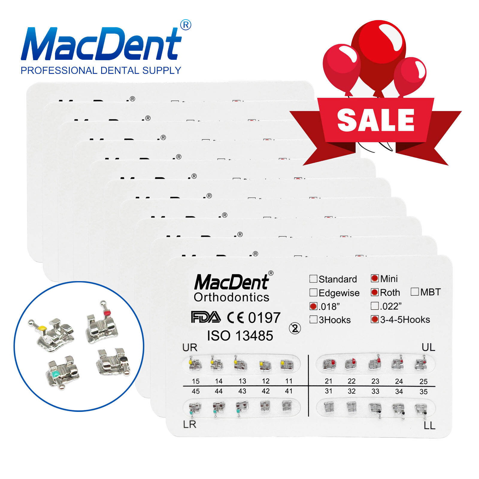 MacDent Dental Ortho Braces Brackets Mini Roth.022 345H/Arch Wire/Buccal Tube