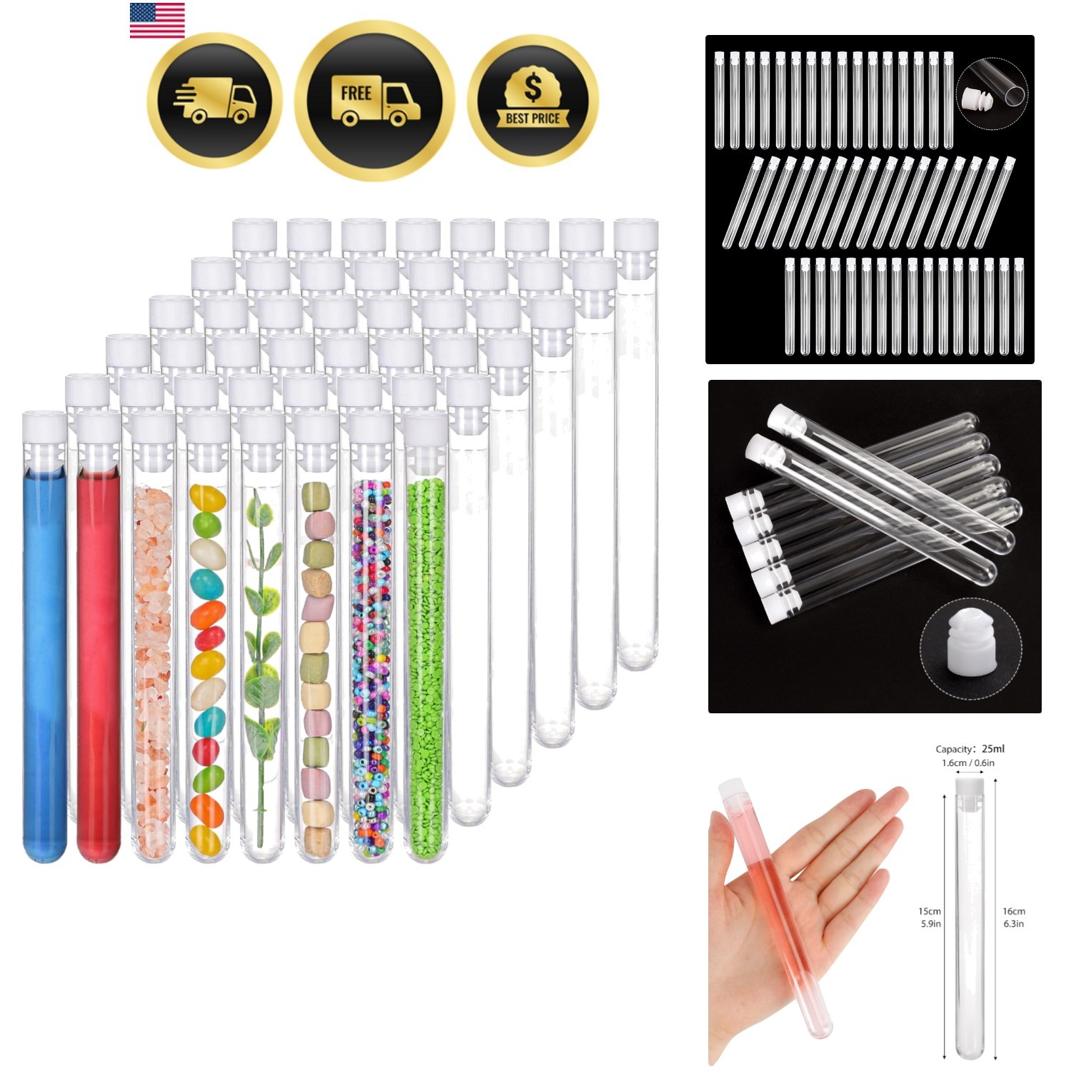 48 Pack Plastic Tubes with Caps, 16x150mm25ml Plastic Tubes for Plants, Lash…