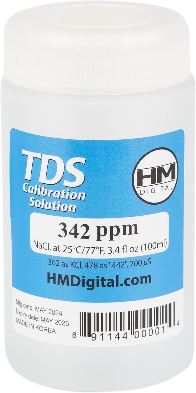 TDS and EC Calibration Solution, 342 ppm NaCl, 90 ml Volume, Transparent/Blue