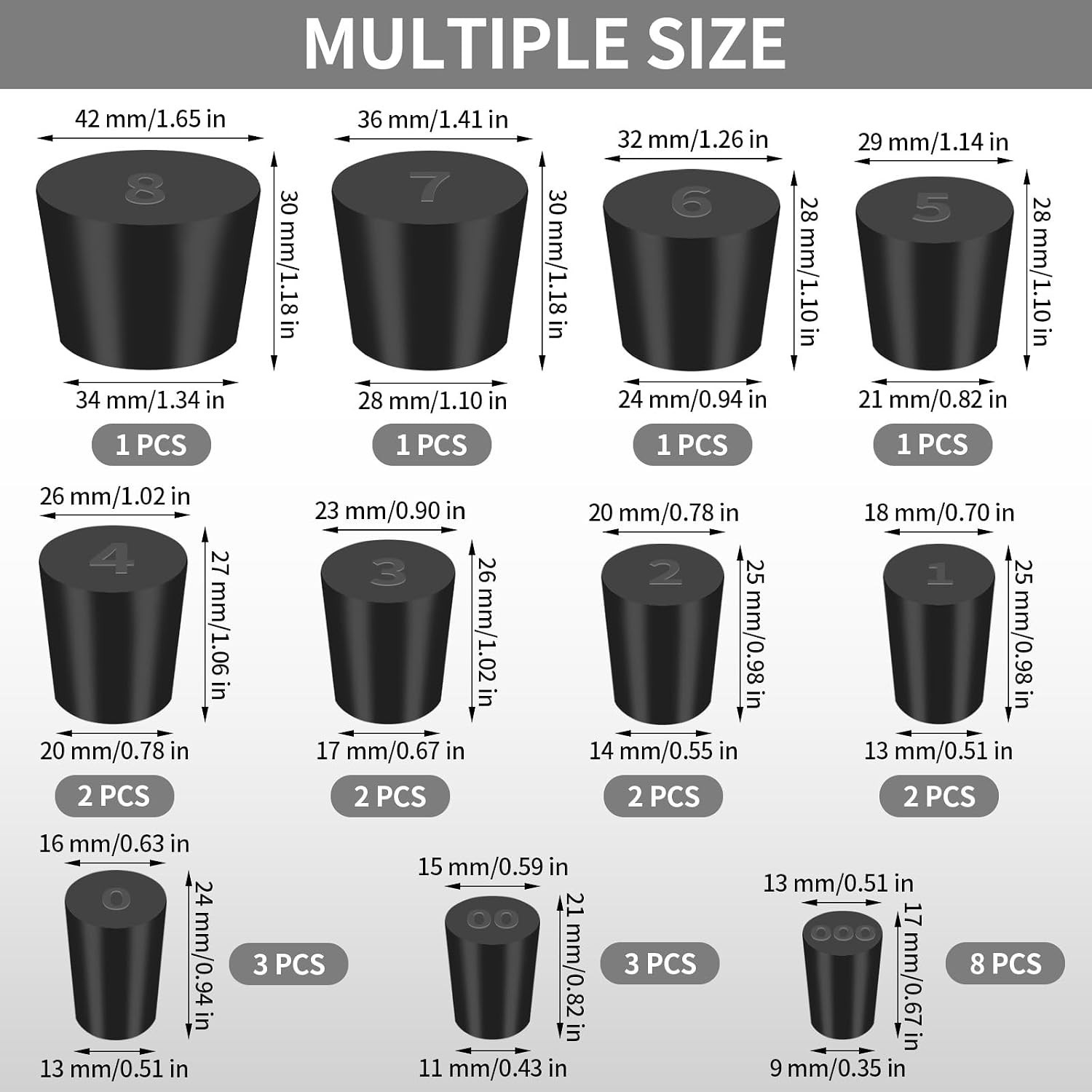 Rubber Stoppers 26 Pcs Assorted Sizes Lab Plugs Flask Tube Holes Sealing Du