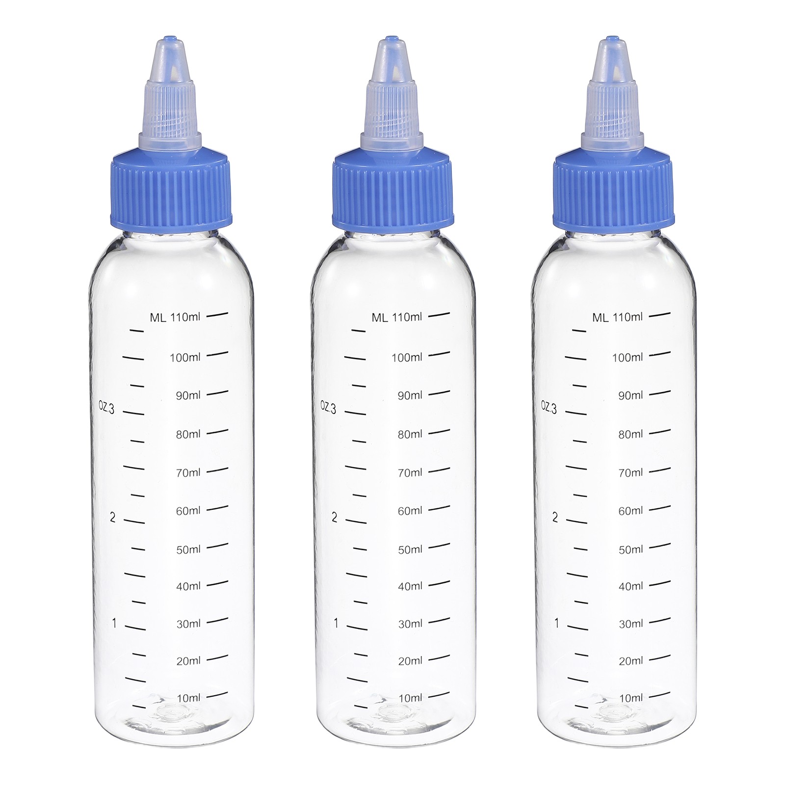 3 Pcs 110ml (4oz) Plastic Dispensing Bottle with Twist Cap, Transparent/Blue