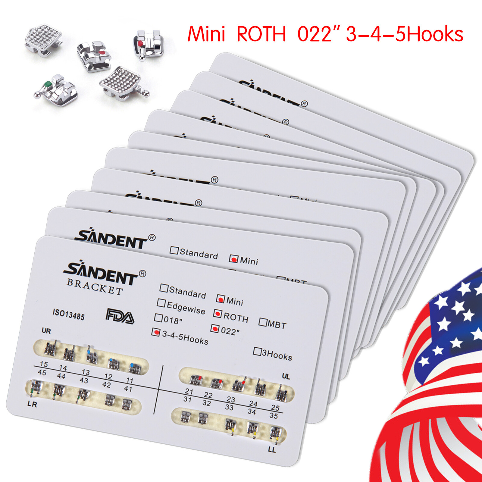 10kits Dental Brackets Braces Orthodontic Mini Roth 0.022″ Hooks 3-4-5 200pcs