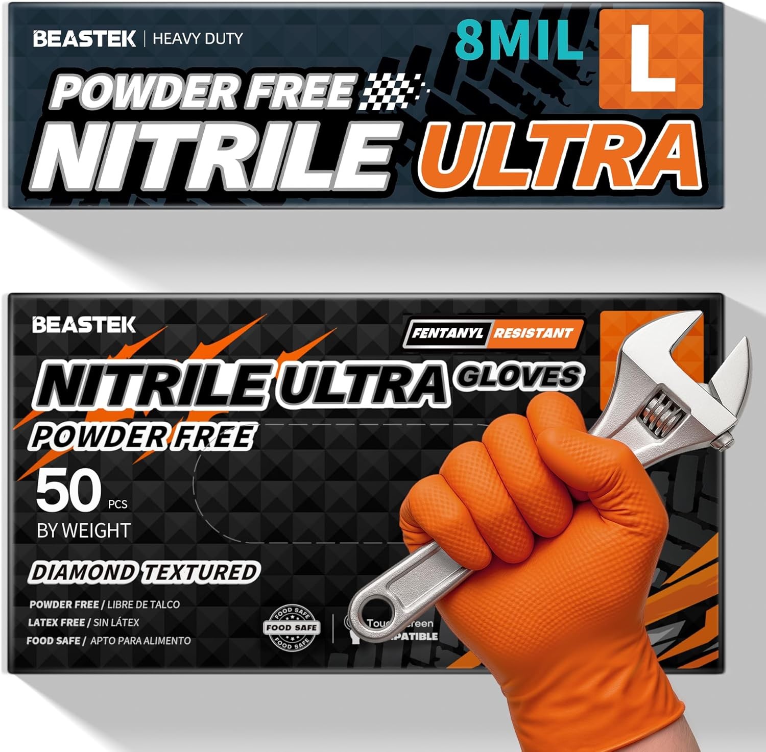 Beastek Nitrile Disposable Gloves, 8Mil Latex & Powder Free Chemical Resistant H