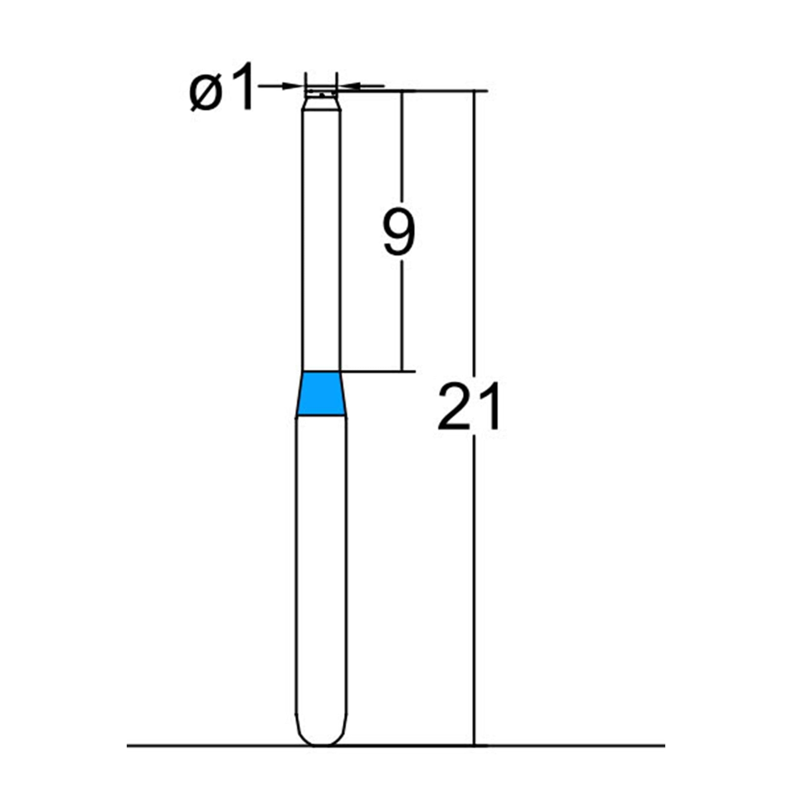 Cylindrical, End Cutting Only 1 mm Dia. Medium Grit Diamond Dental Bur, 25 Pcs.
