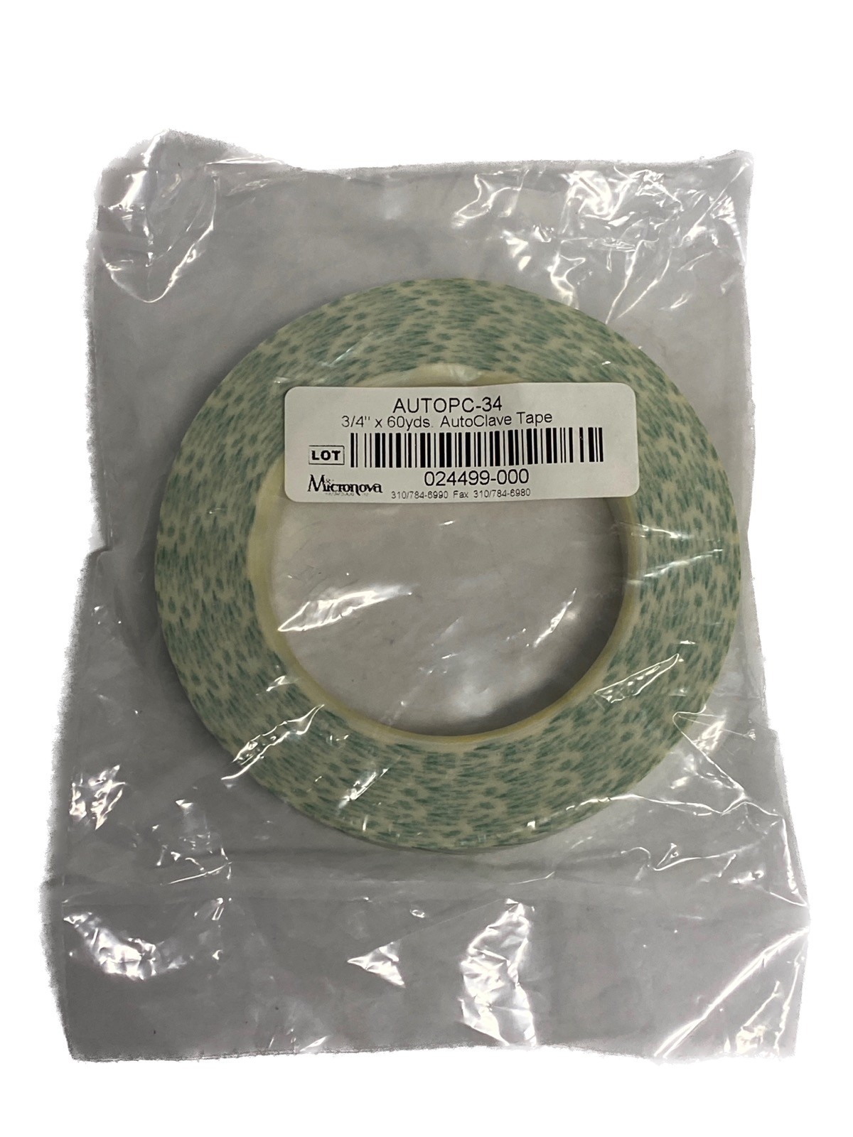 MICRONOVA Lead-Free Cleanroom Autoclave Tape Roll 60 Yds. x 0.75” AUTOPC-34