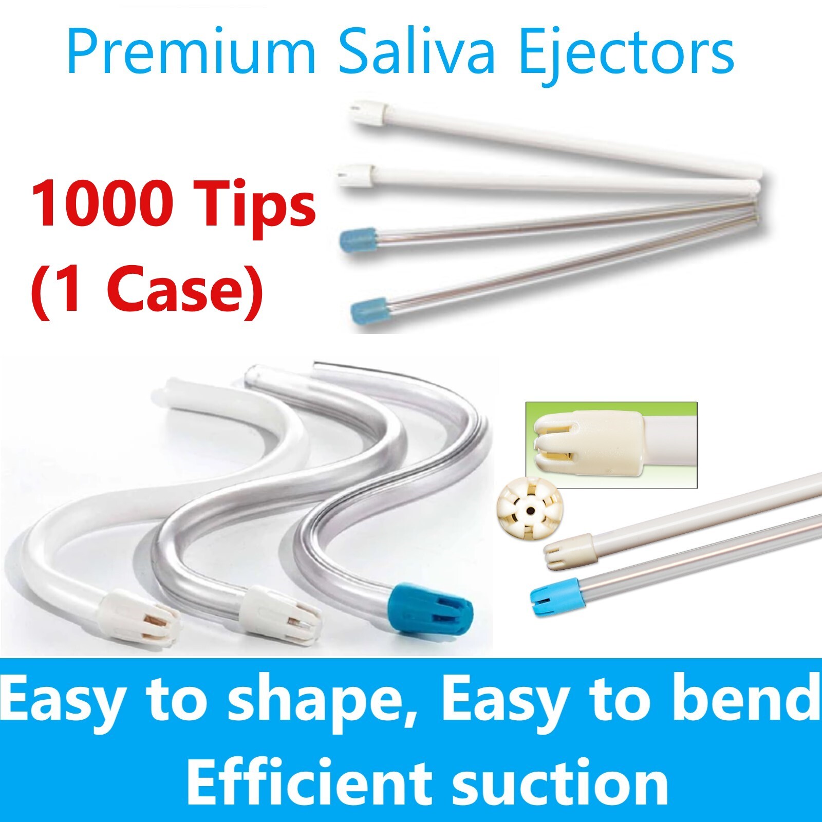 1000 (10 Bag) White Clear Dental Saliva Ejectors Ejector Disposable Suction Tips