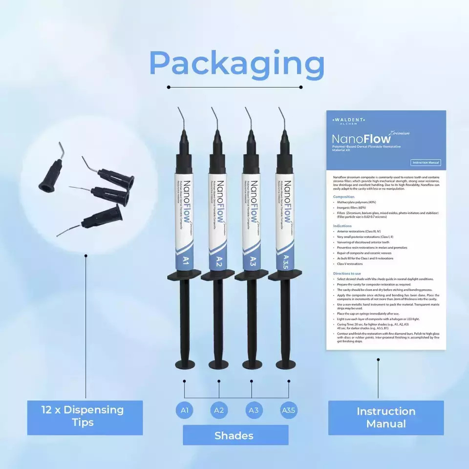 Waldent NanoFlow Zirconium Flowable Composite Kit Pack of 4 Tube (Free Ship)