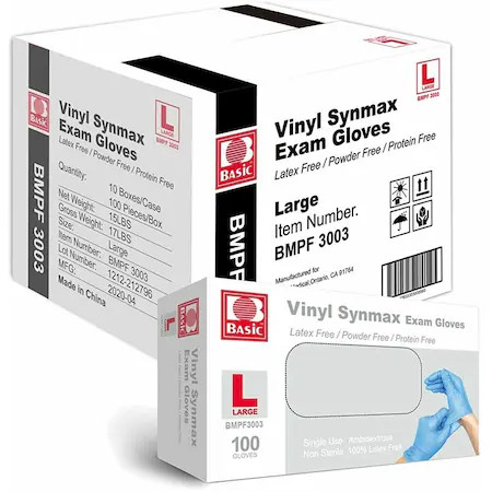 Disposable Gloves, Vinyl/Nitrile Blend, Powder-Free, Latex-Free, 4 mil, Blue,