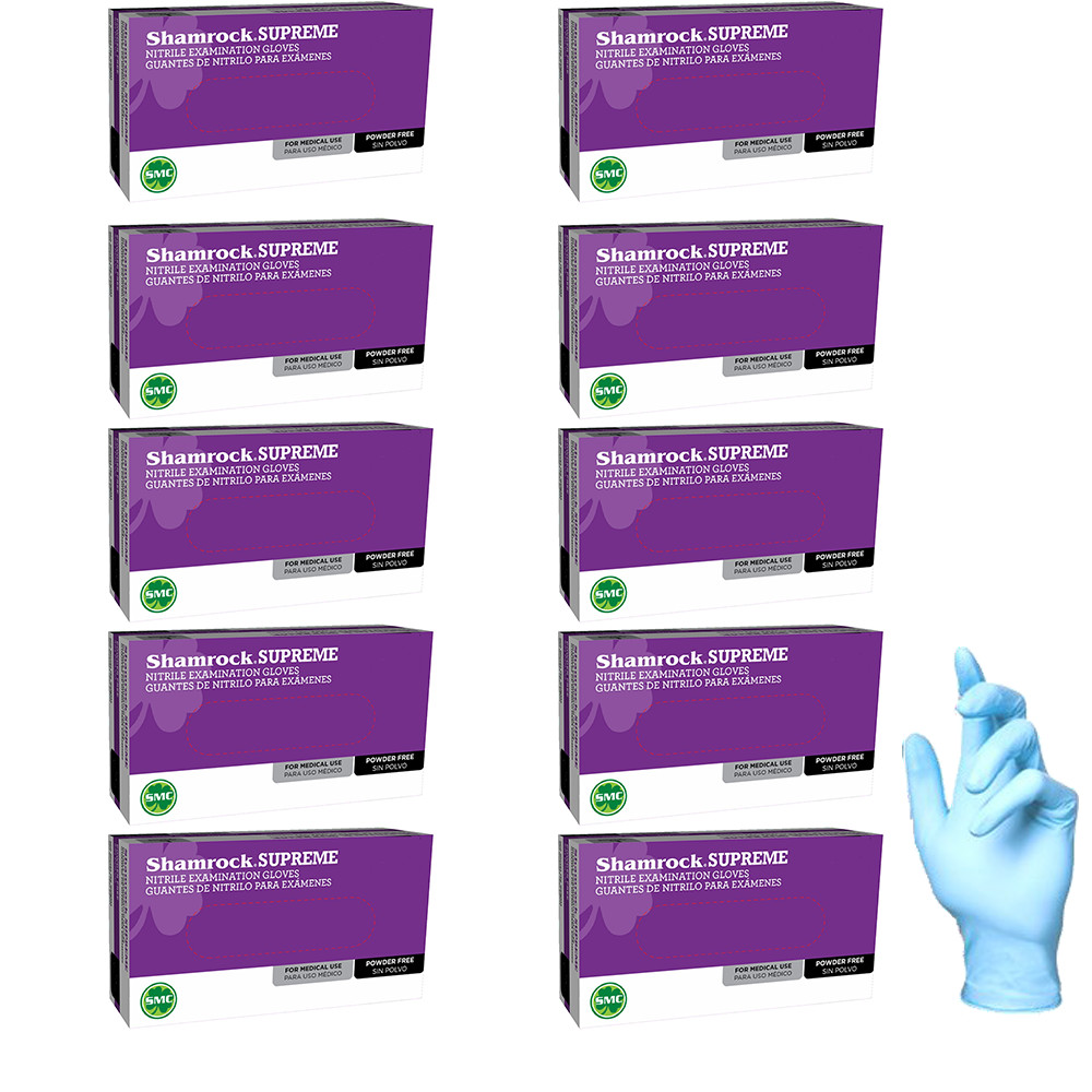 Shamrock Supreme Blue Nitrile Exam Gloves, Size Medium, Case Pack 950
