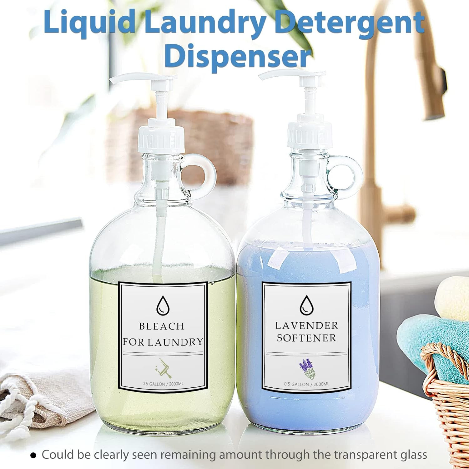Sovietiep 2 Pack 64 Oz Laundry Detergent Dispenser with Pump and Lid – Half Gall