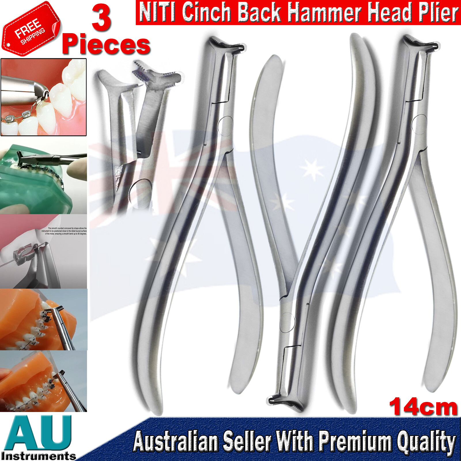 Dental Slim Hammer Head Pliers NITI Cinch Back Wire Forming Pliers 3pcs Medspo