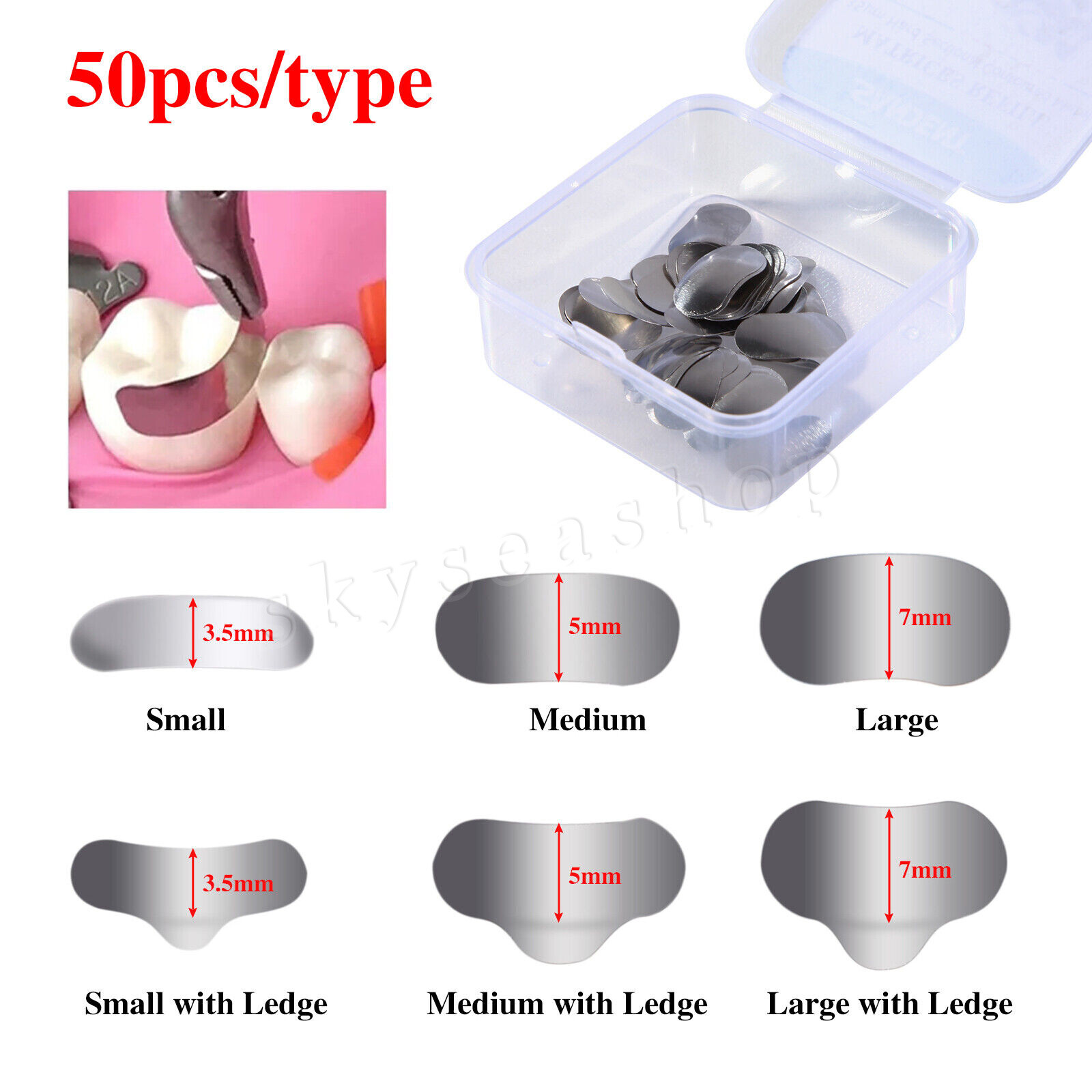 50X Dental Metal Matrices Sectional Contoured Matrix Refill band S/M/L USA