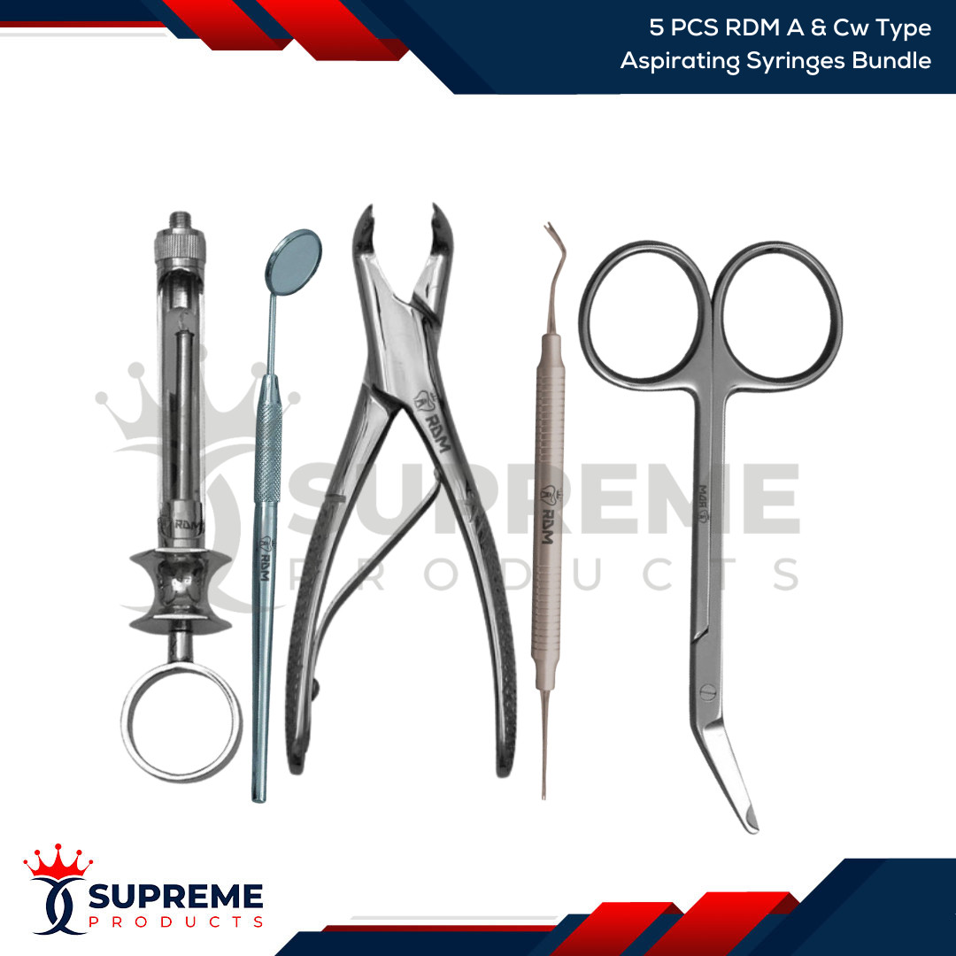 5 PCS RDM Dental Self Aspirating A & Cw Anesthetic Syringe S.S 1.8cc Kit
