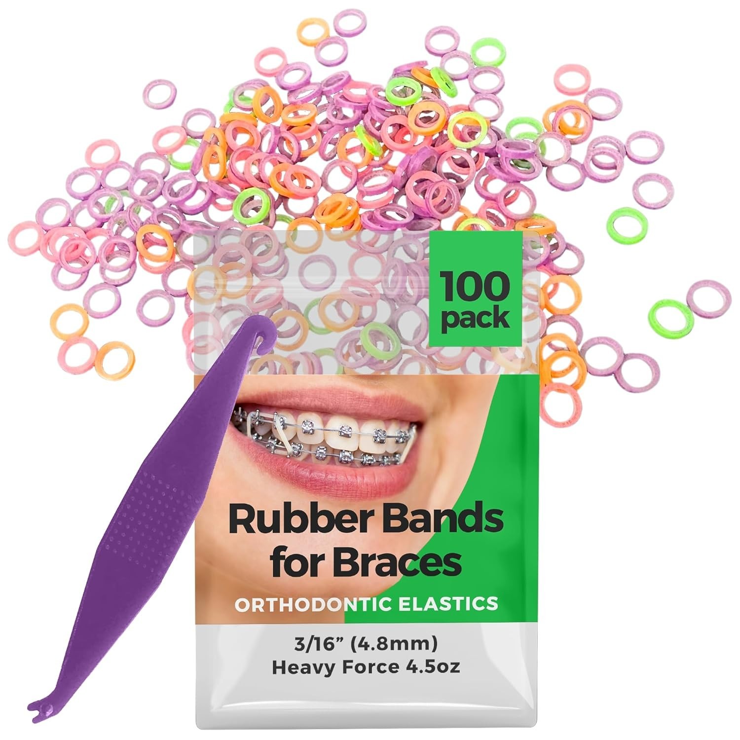 Versatile Neon 3/16″ Rubber Bands – 100 Pack for Braces & Craft Use With Placer