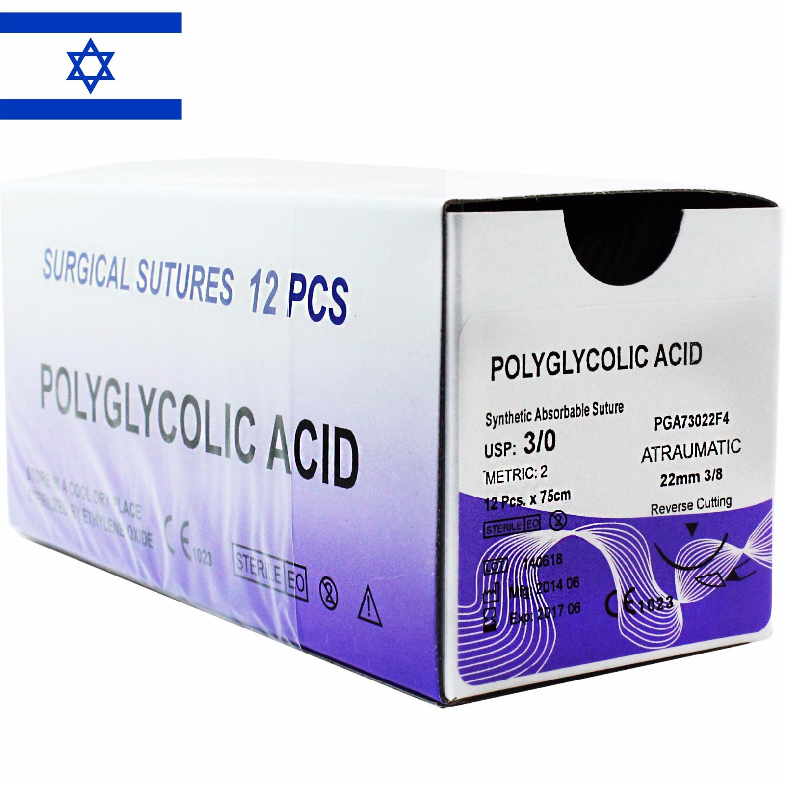Polyglycolic Acid 3/0 20mm 3/8 Circle Reverse 75cm – 12 sterile filaments