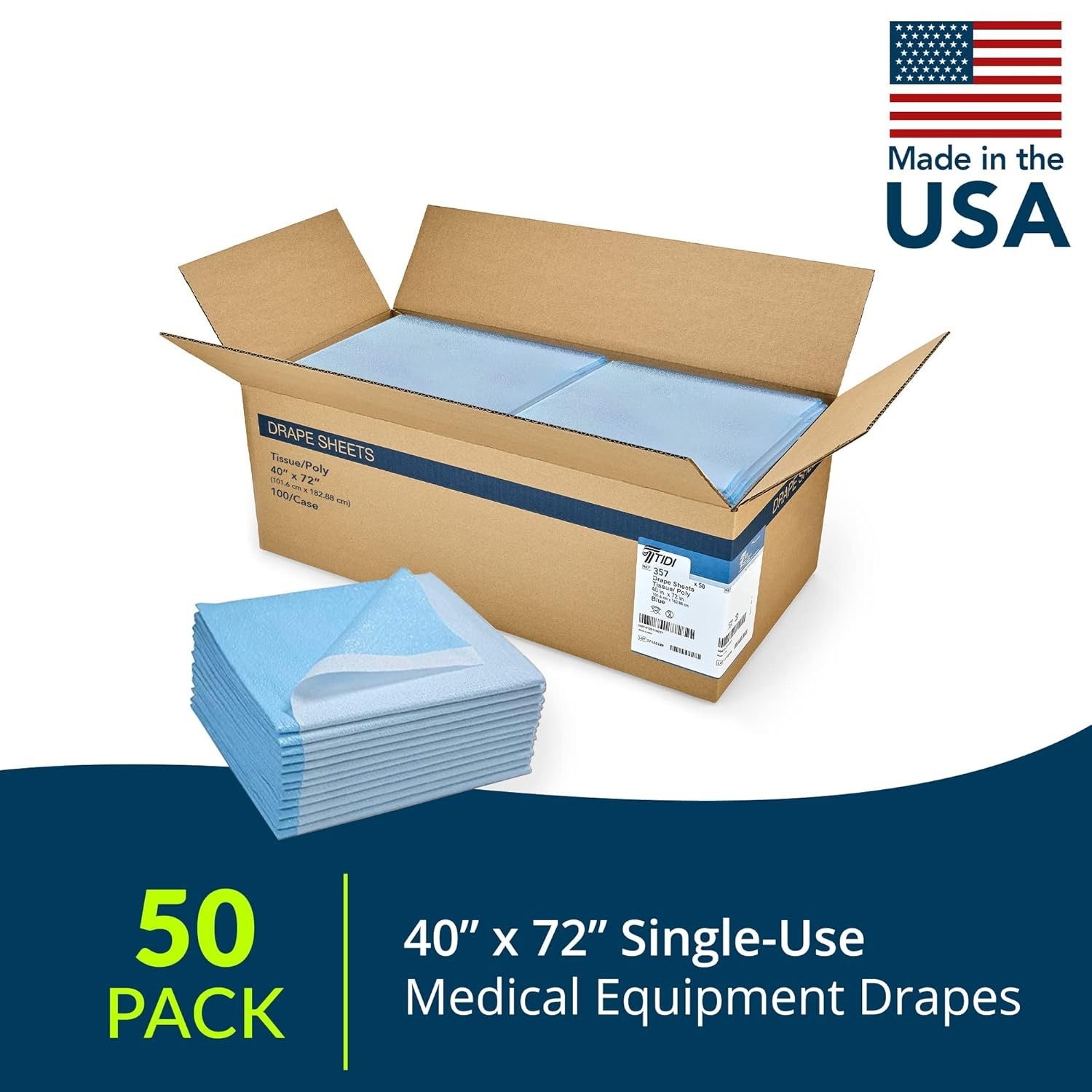 Avalon 1-Ply Disposable Drape Sheets for Medical Use – 40″ x 72″ Blue, 50 Count