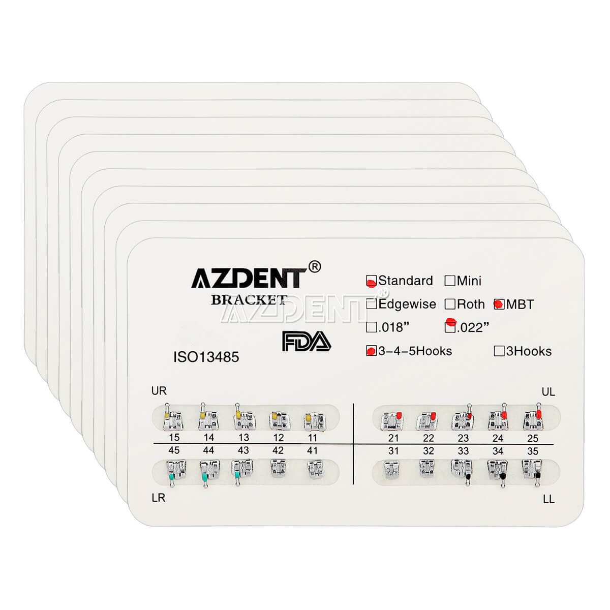AZDENT Dental Orthodontic Brackets Standard Braces MBT Roth 022/018 Hooks 3/345