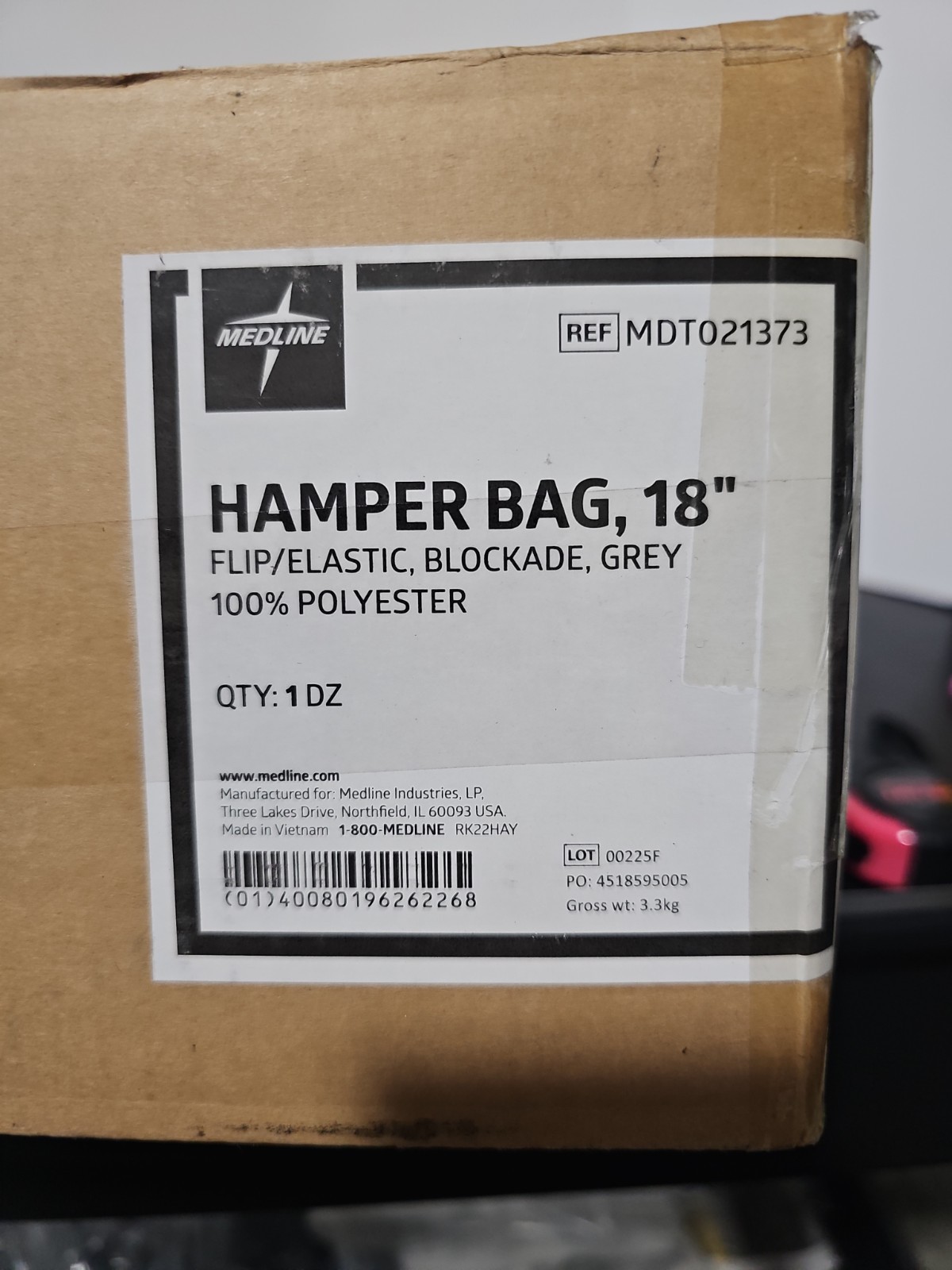 Medline MDT021373 Blockade 18″ Gray Polyester Hamper Bag Flip Top 12/Case