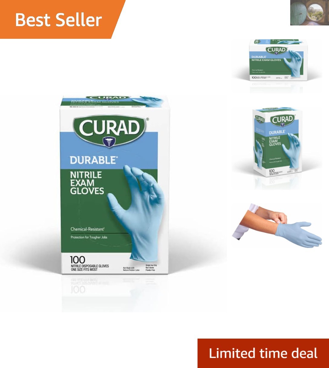 Curad Nitrile Gloves 100 Count – Powder-Free & Chemical Resistant for All Uses