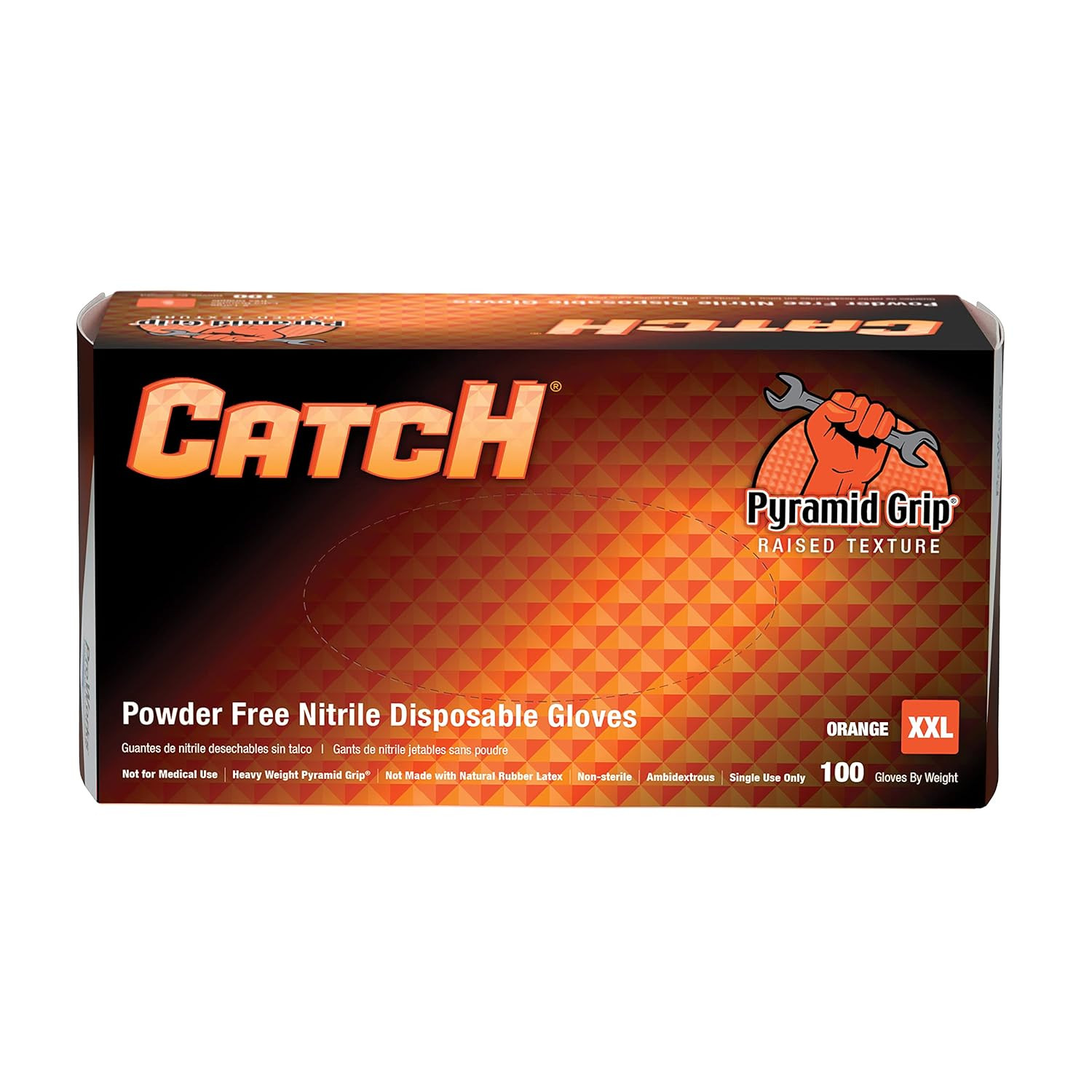 CAT459 Catch 9 Mil Powder-Free Nitrile Gloves, Raised Grip, Orange, 2X-Large, Bo