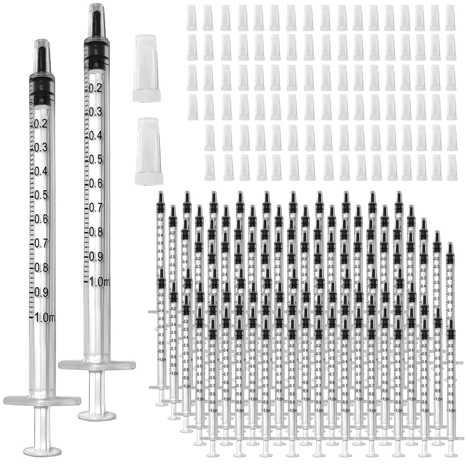100 Pcs 1Ml 1Cc Syringe No Needle Plastic Syringe with Caps for Pets Oral, Refil