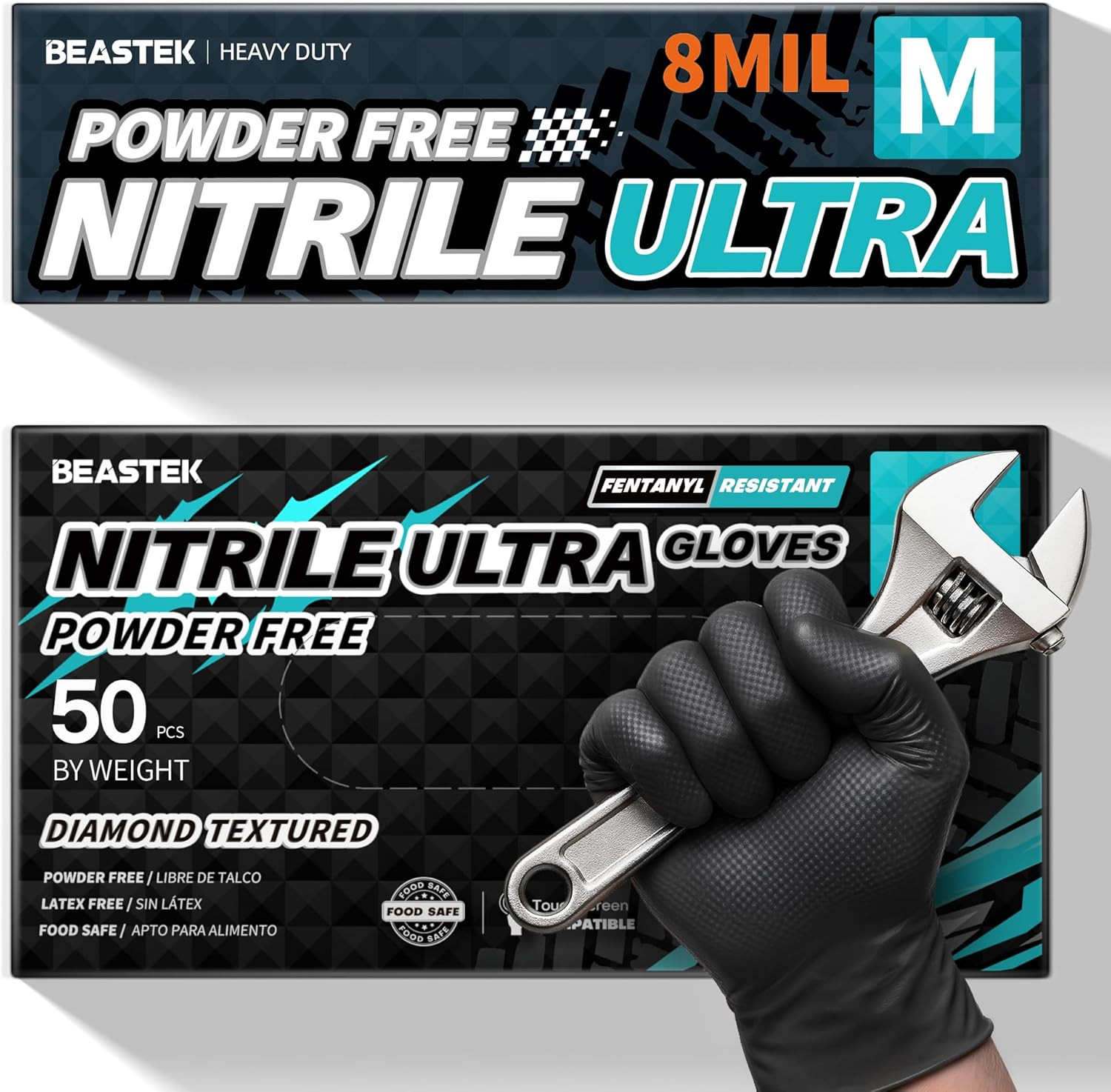 Beastek Nitrile Disposable Gloves, 8Mil Latex & Powder Free Chemical Resistant H