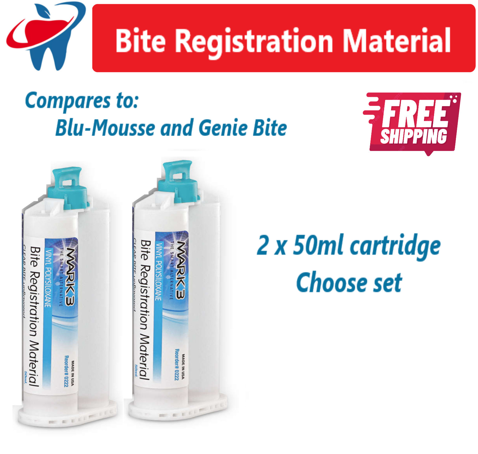 Mark3 Bite Registration Impression Material Fast Set 1-8 Cartridges or HP Tips