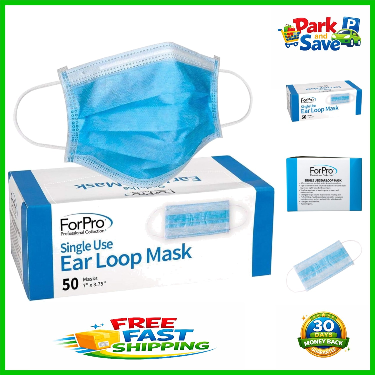 Adjustable Ear Loop Face Masks – 3-Ply Protection Against Dust, Pack of 50