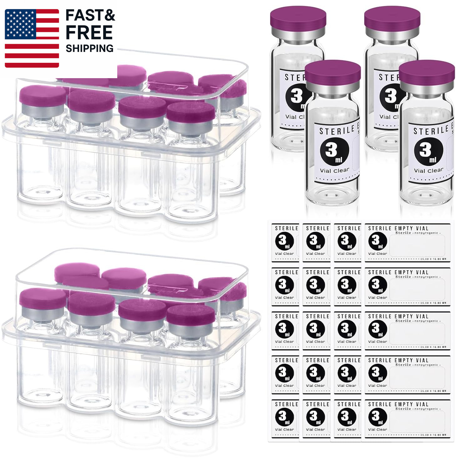 20 Pcs 3Ml Sealed Sterile Empty Vials with Self Healing Injection Port Glass Pe