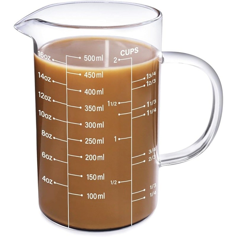 Borosilicate Glass Measuring Cup V-Spout Acid Alkali Resistant Easy Clean 500ml