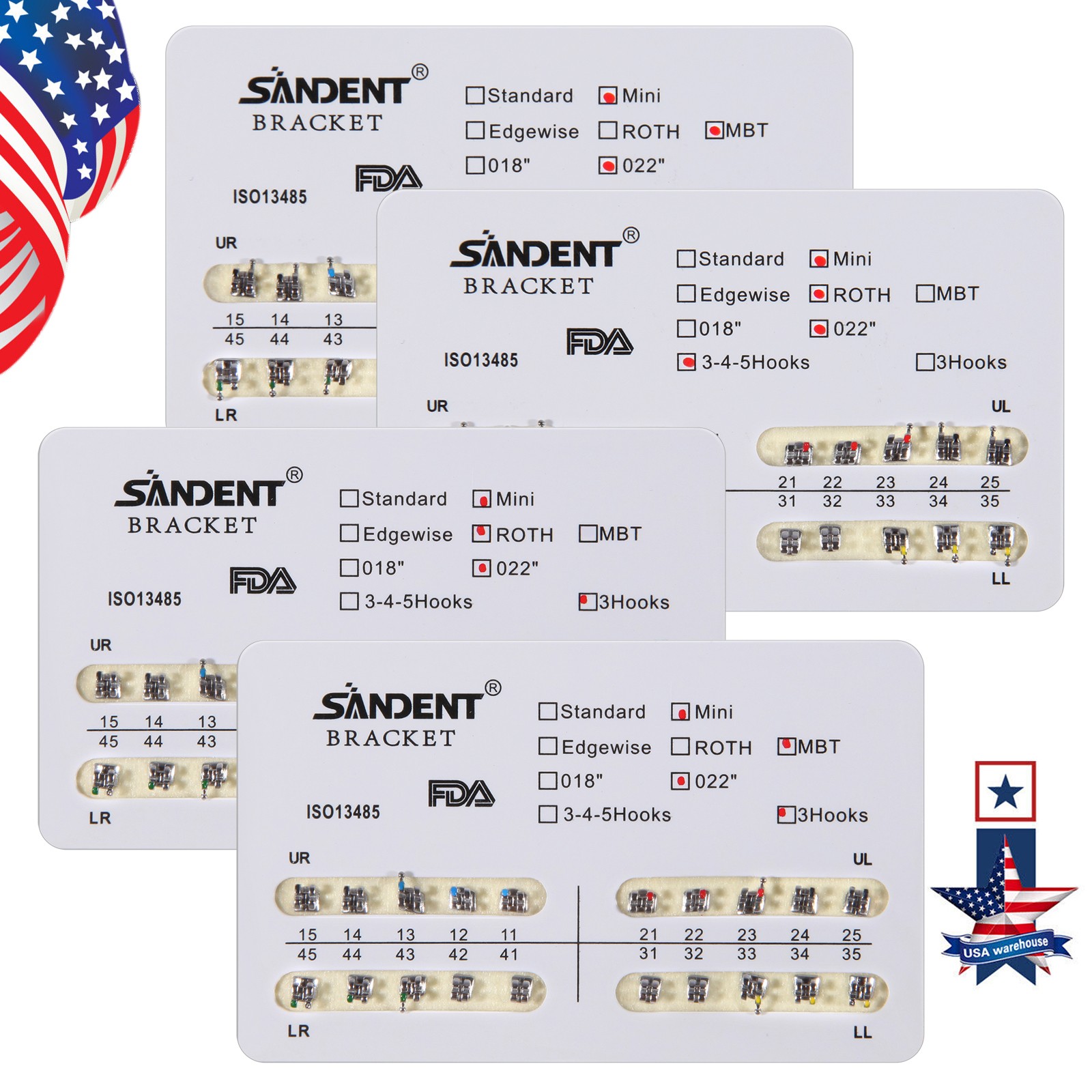 20X Dental Orthodontic Brackets Braces Mini Standard Roth MBT .018 .022 SANDENT