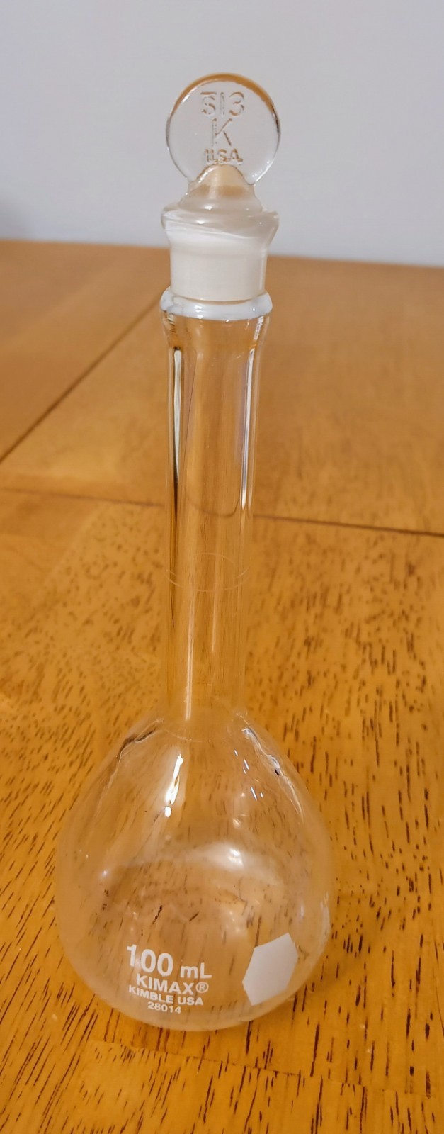Kimball USA Kimax 100mL Class A TC 20°C Glass Volumetric Flask #13 Stopper 28014