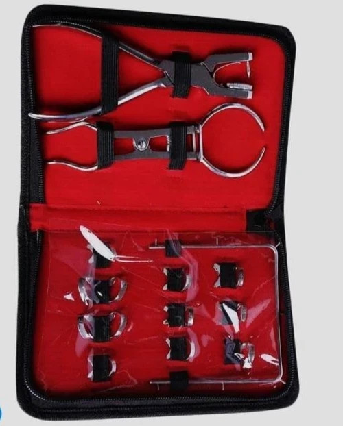 Professional Dental Rubber Dam Kit 12PCS Stainless Steel Frame Punch Clamps Set