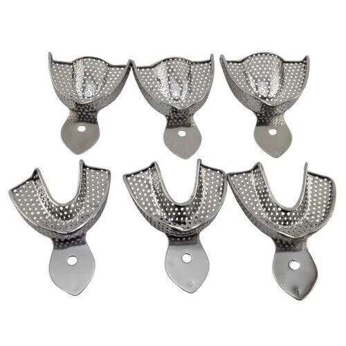 Dental Autoclavable Stainless Steel Metal Impression Trays Upper + Lower S/M/L