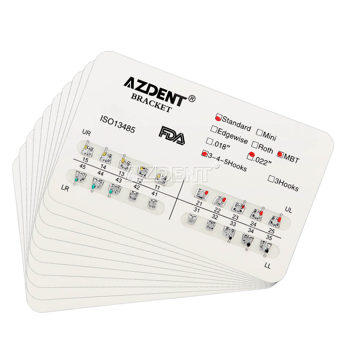 AZDENT Dental Orthodontic Brackets Standard Braces MBT Roth 022/018 Hooks 3/345
