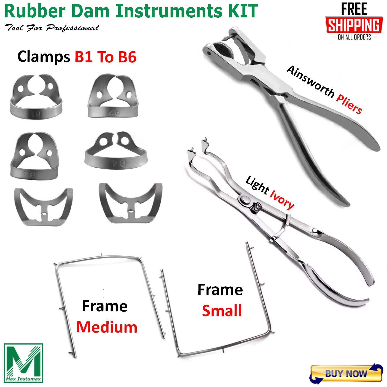 Rubber Dam Ainsworth Hole Punch with Frames Clamps Dental Instruments Holder