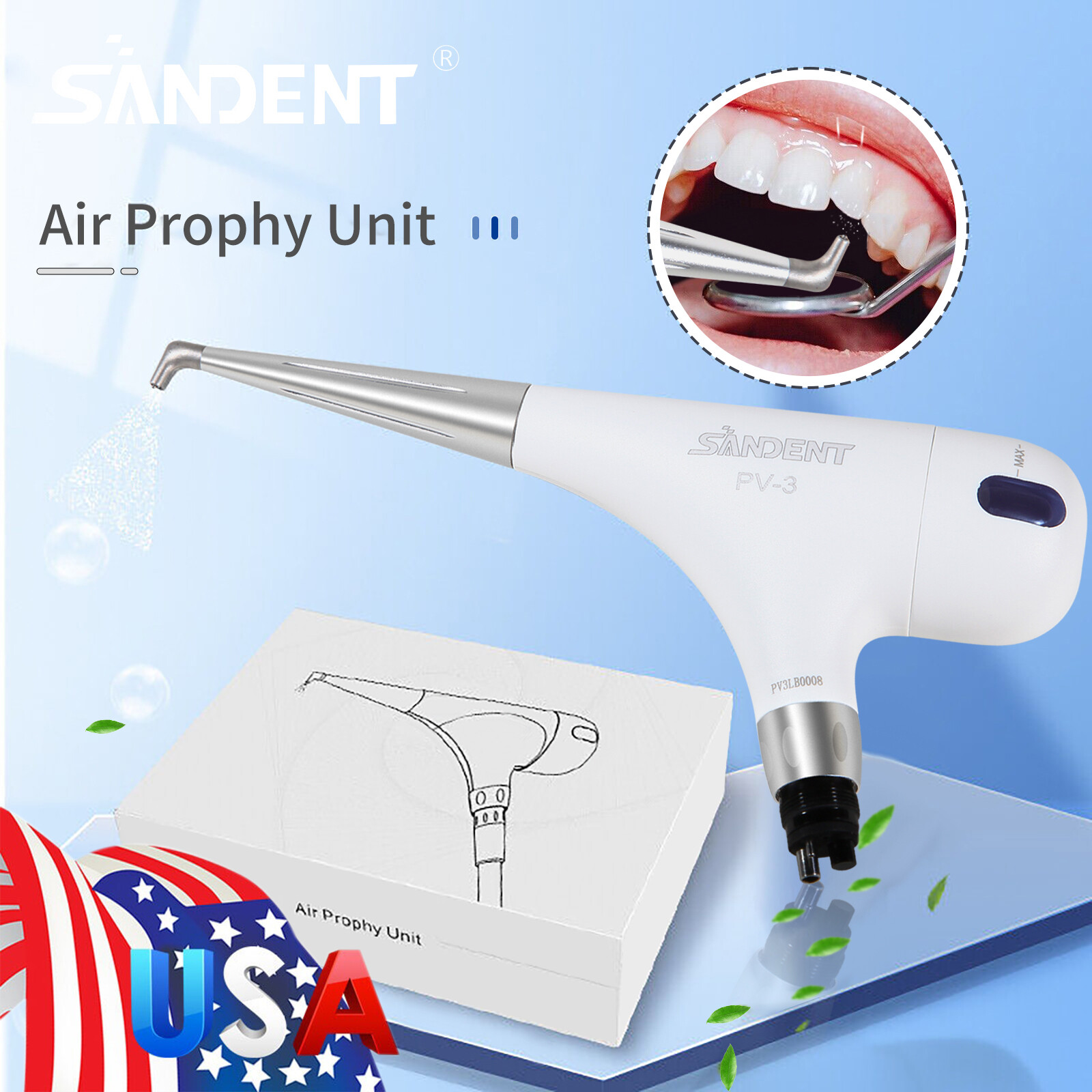 Dental 4 Holes Hygiene Air Flow Teeth Polishing Handpiece Prophy Jet tips PV-3